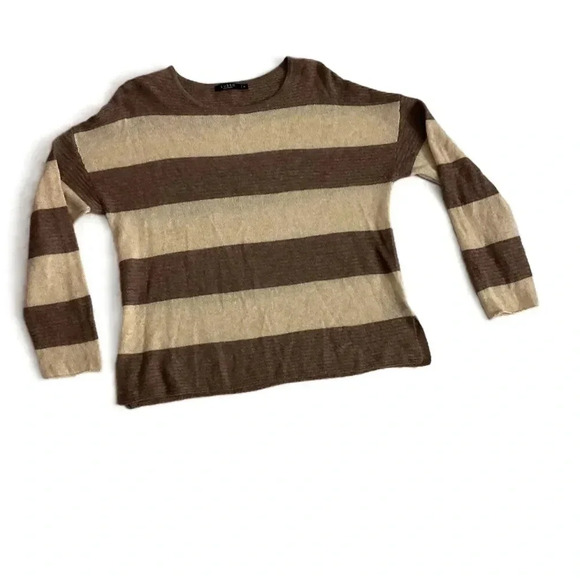 Lusso Brown Striped Long Sleeve Pullover Sweater Medium - Picture 1 of 6